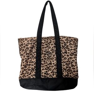 Lauren Ralph Lauren Tan Brown and Black Nylon Leopard Print Full Zip Tote Bag